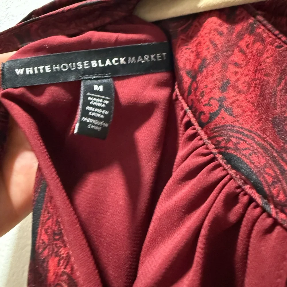 White House Black Market Burgundy and Cream Halter Blouse